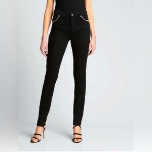 Veronica Beard Debbie High Rise Skinny Jeans in Black Onyx with Rhinestone Leg